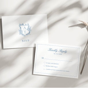 Vibrant Blue Script Crest Monogram RSVP Card