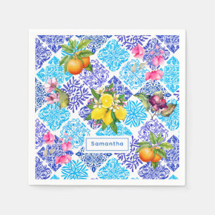 Vibrant Blue Sicilian Citrus Azulejo Tile Napkin