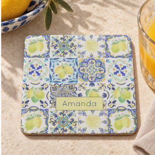 Vibrant Blue Sicilian Majolica Amalfi Citrus Stone Coaster