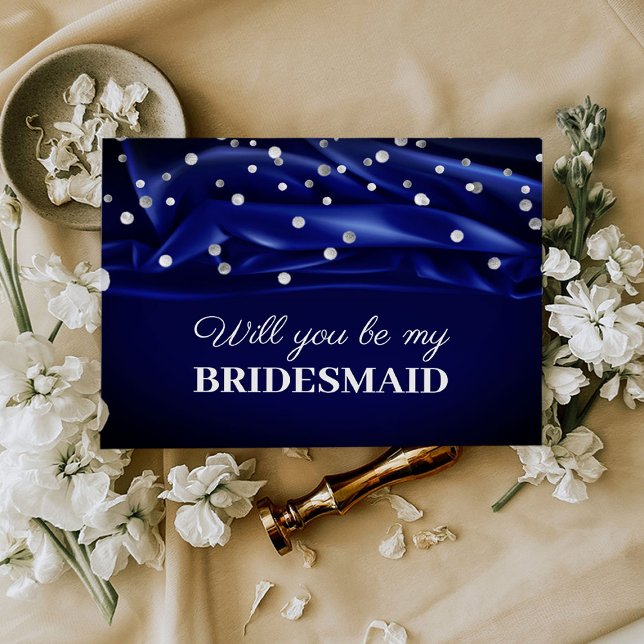 Vibrant Blue Silk Will You Be My Bridesmaid Postcard (Creator Uploaded)