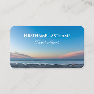 Vibrant blue sky beach sunset ocean travel agent business card