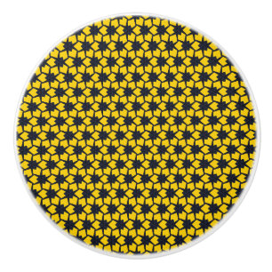 Vibrant Blue Star Pattern on Yellow Background Ceramic Knob