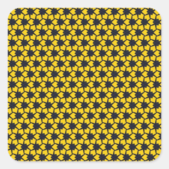 Vibrant Blue Star Pattern on Yellow Background Square Sticker (Front)