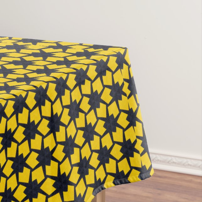 Vibrant Blue Star Pattern on Yellow Background Tablecloth (In Situ)