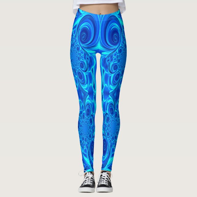 Vibrant Blue Swirl Design Leggings (Front)