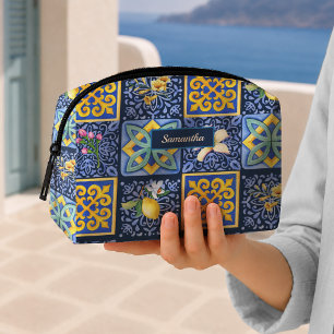 Vibrant Blue Teal Sicilian Citrus Tile Design Dopp Kit