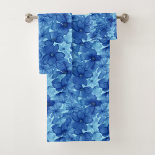 Vibrant Blue Watercolor Floral Towel Set