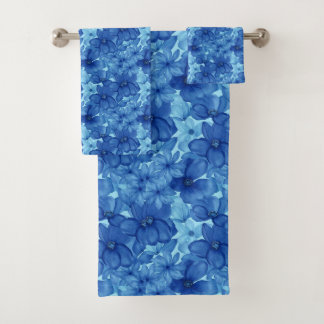 Vibrant Blue Watercolor Floral Towel Set