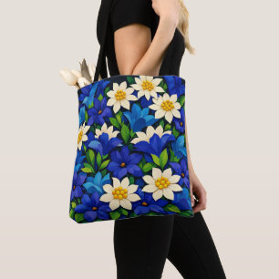 Vibrant Blue & White Floral Tote Bag