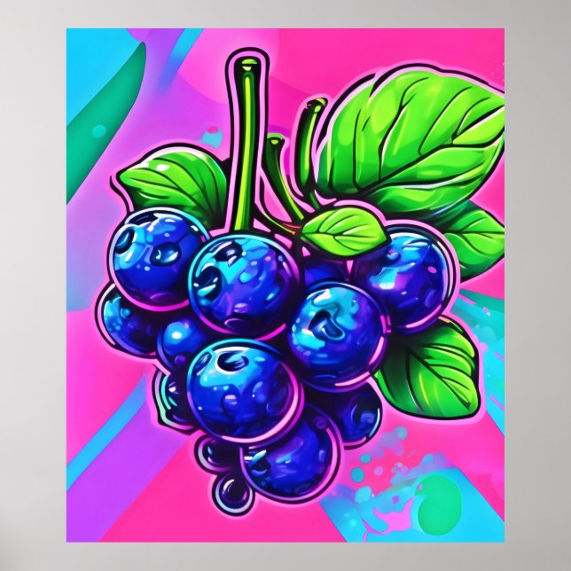 Vibrant Blueberry Artwork Poster (Front)