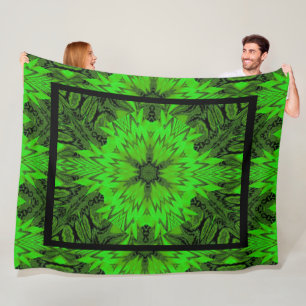 Vibrant Bohemian Abstract Emerald Daisy Designed  Fleece Blanket