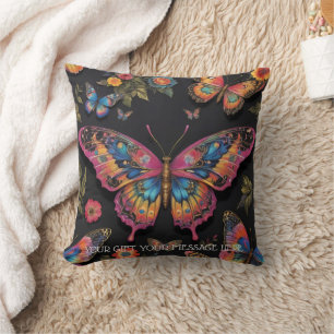 Vibrant Bohemian Butterfly Art Neon Oil-Painting Cushion