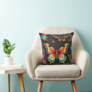 Vibrant Bohemian Butterfly Art Neon Oil-Painting Cushion