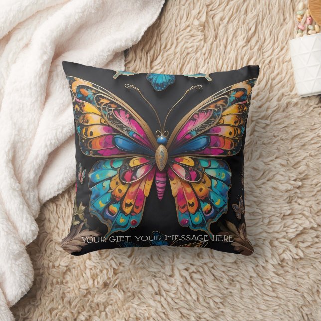 Vibrant Bohemian Butterfly Art Neon Oil-Painting Cushion (Blanket)