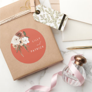 Vibrant Bohemian Floral Terracotta Wedding Classic Round Sticker