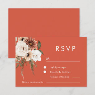 Vibrant Bohemian Floral Terracotta Wedding RSVP Card