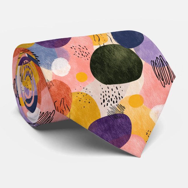Vibrant Boho Abstract Pattern | Organic Shapes Tie (Rolled)