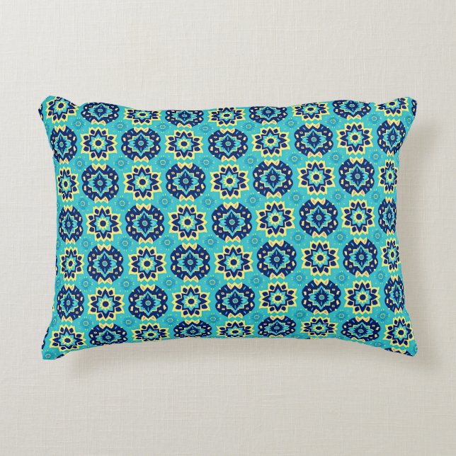 Vibrant Boho Chic Geometric Floral Pattern Decorative Cushion (Front)