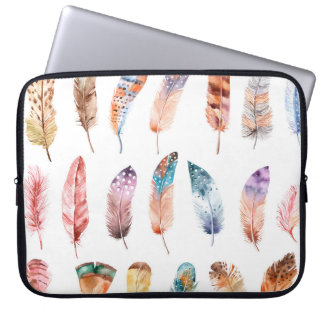 Vibrant Boho Feathers: Watercolor Illustration Laptop Sleeve