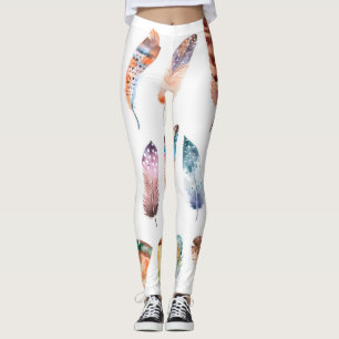Vibrant Boho Feathers: Watercolor Illustration Leggings