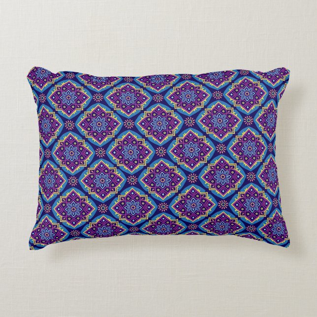 Vibrant Boho Geometric Floral Pattern Decorative Cushion (Front)