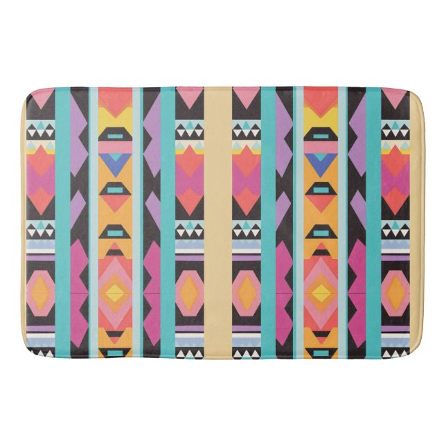 Vibrant Boho Geometric Pattern mix Bath Mat (Front)