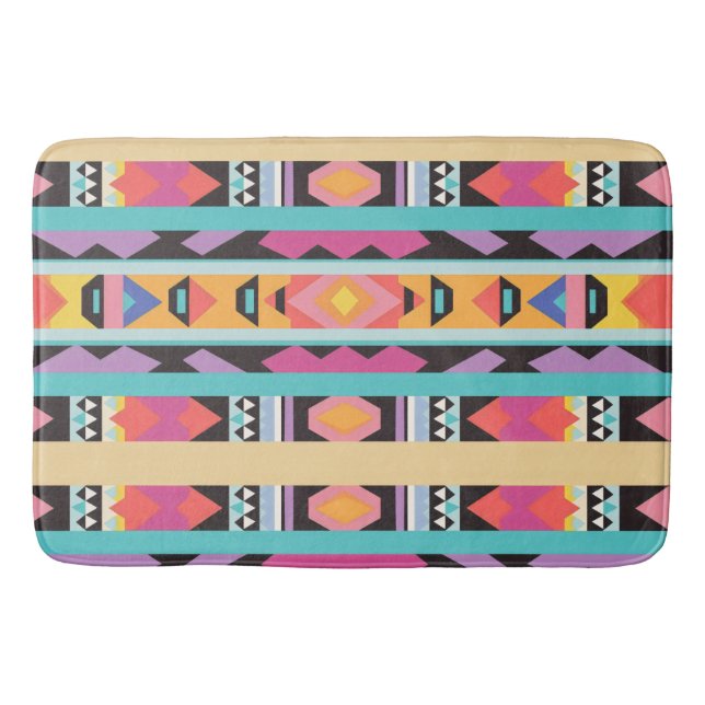 Vibrant Boho Geometric Pattern mix Bath Mat (Front)