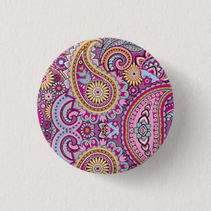 Vibrant Boho Paisley Floral Pattern Colourful Ar 3 Cm Round Badge