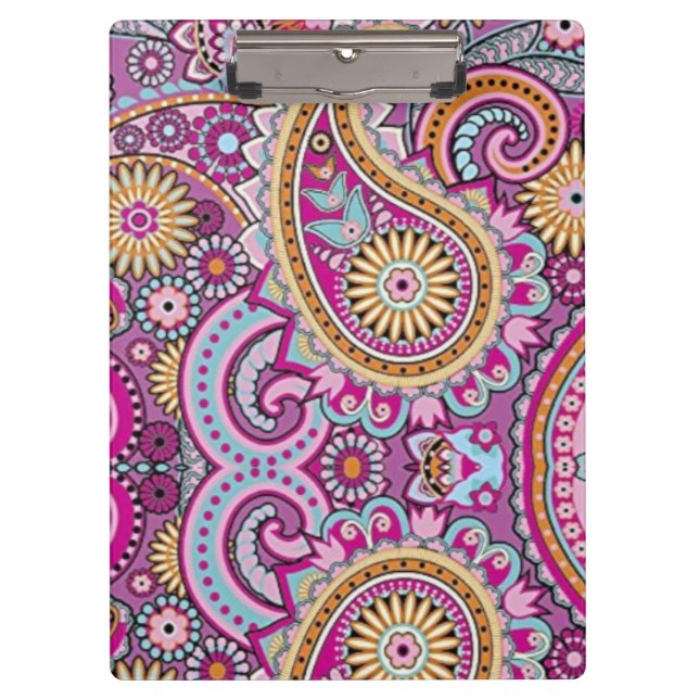 Vibrant Boho Paisley Floral Pattern | Colourful Ar Clipboard (Front)