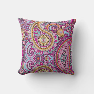 Vibrant Boho Paisley Floral Pattern Colourful Ar Cushion