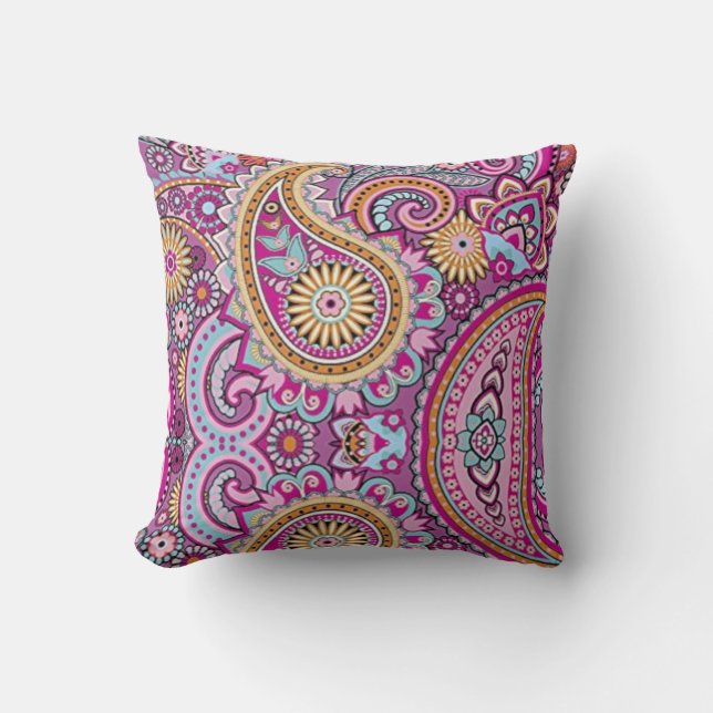 Vibrant Boho Paisley Floral Pattern | Colourful Ar Cushion (Front)