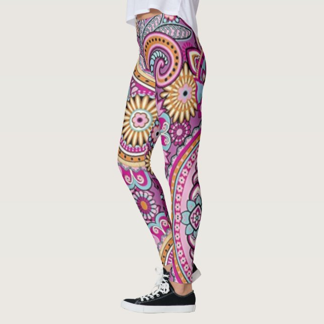 Vibrant Boho Paisley Floral Pattern | Colourful Ar Leggings (Left)