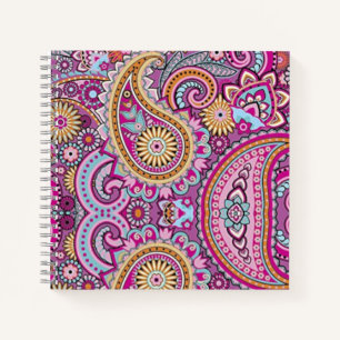 Vibrant Boho Paisley Floral Pattern Colourful Ar Notebook