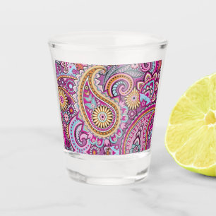 Vibrant Boho Paisley Floral Pattern Colourful Ar Shot Glass