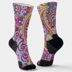 Vibrant Boho Paisley Floral Pattern Colourful Ar Socks