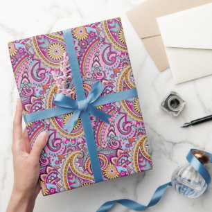 Vibrant Boho Paisley Floral Pattern Colourful Ar Wrapping Paper