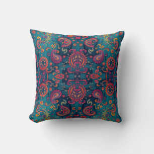 Vibrant Boho Paisley Throw Pillow
