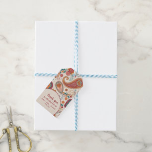 Vibrant Boho Paisley white Floral Pattern Gift Tags