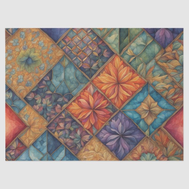 Vibrant Boho Quilted Floral Tissue Paper (Front)