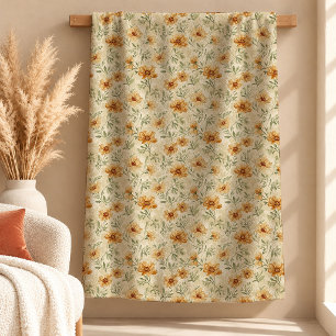 Vibrant Boho Rust Terracotta Sage Flowers Blanket
