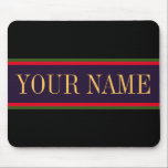 Vibrant Bold Black Purple Bright Red Green Stripes Mouse Pad<br><div class="desc">Festive green and red pinstripes highlight elegant text ready to personalise inside a dark purple centre stripe.  Wide bold black stripes above and below complete the  modern composition.  All colours in this design can be customised by editing the design,  and the text can be personalised.</div>