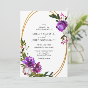 Vibrant Bold Bright Purple Floral Modern Wedding Invitation