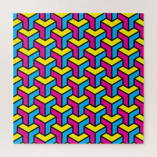 Vibrant Bold CMYK Geometric Optical Illusion Block Jigsaw Puzzle