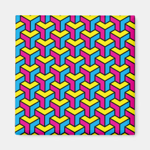 Vibrant Bold CMYK Geometric Optical Illusion Block Magnet