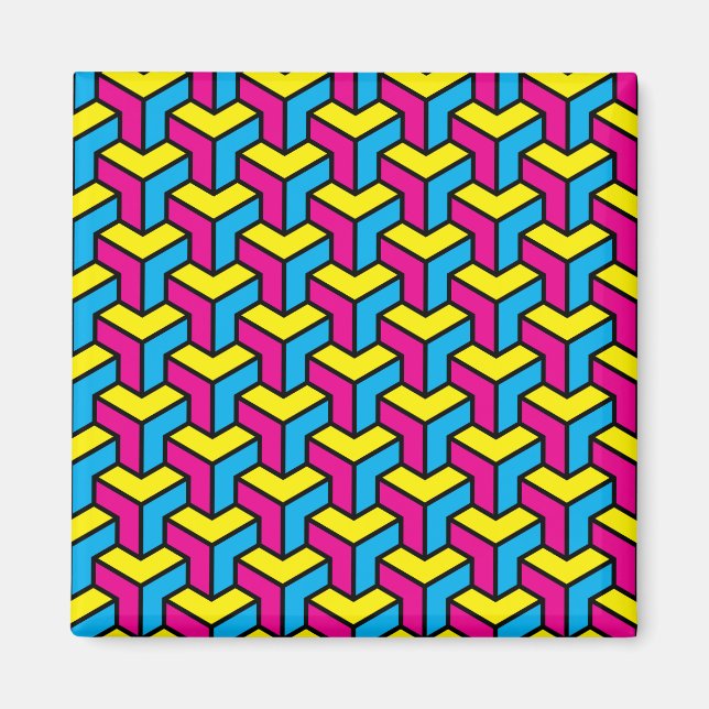 Vibrant Bold CMYK Geometric Optical Illusion Block Magnet (Front)