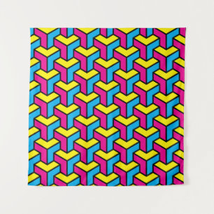 Vibrant Bold CMYK Geometric Optical Illusion Block Tapestry