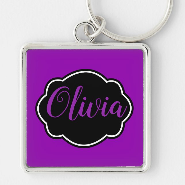 Vibrant, Bold Fuchsia Purple Personalised Key Ring (Front)