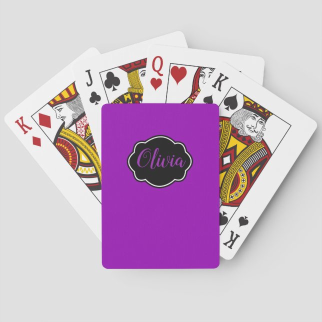 Vibrant, Bold Fuchsia Purple Personalised Playing Cards (Back)