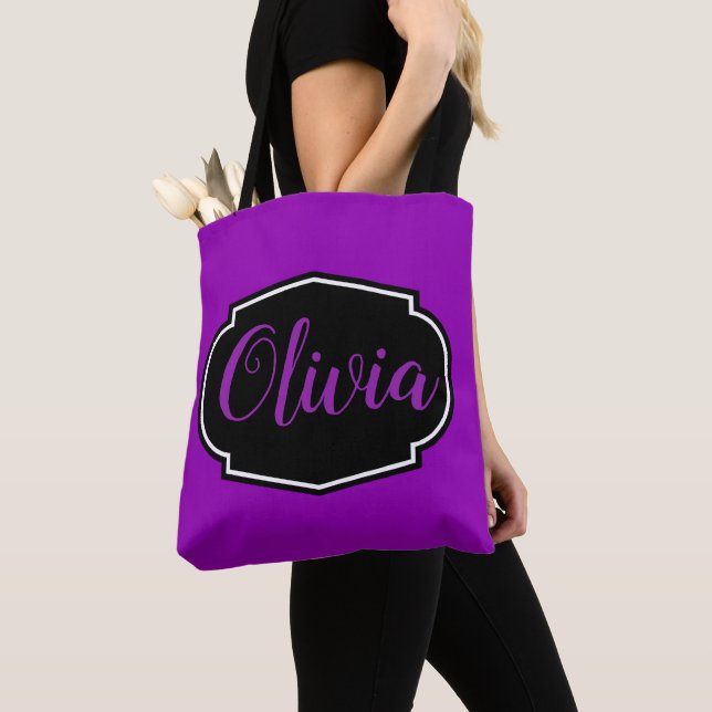 Vibrant, Bold Fuchsia Purple Personalised Tote Bag (Close Up)