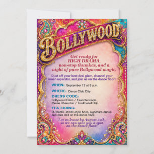 Vibrant Bollywood Movie Theme Dance Party Invitation